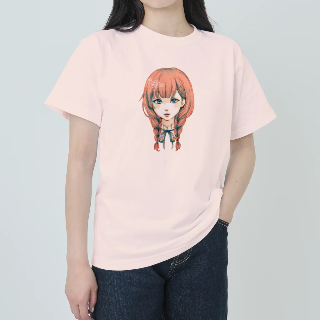 🐶シュナといろいろ🎨の三つ編み女の子 ヘビーウェイトTシャツ