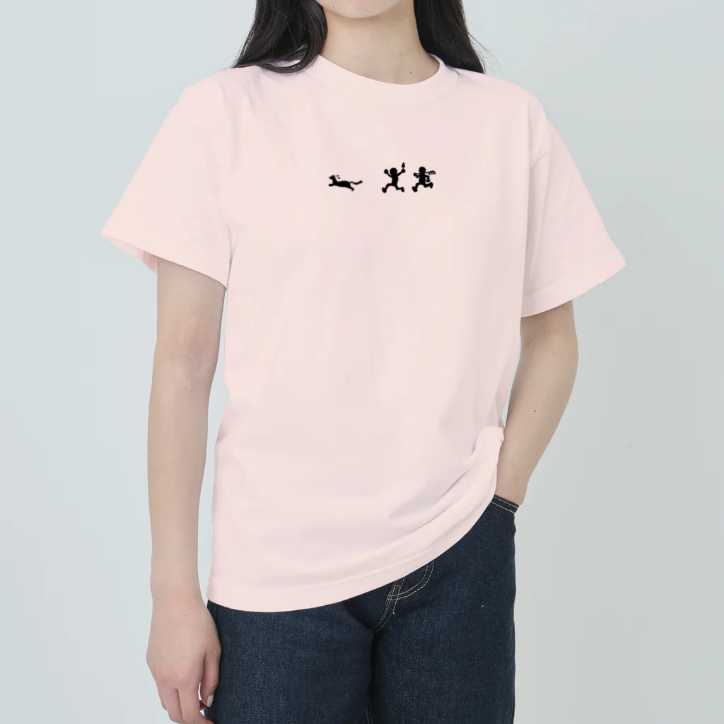 ちょこみんうさのいたち　まてまて（黒　ちっちゃい） ヘビーウェイトTシャツ