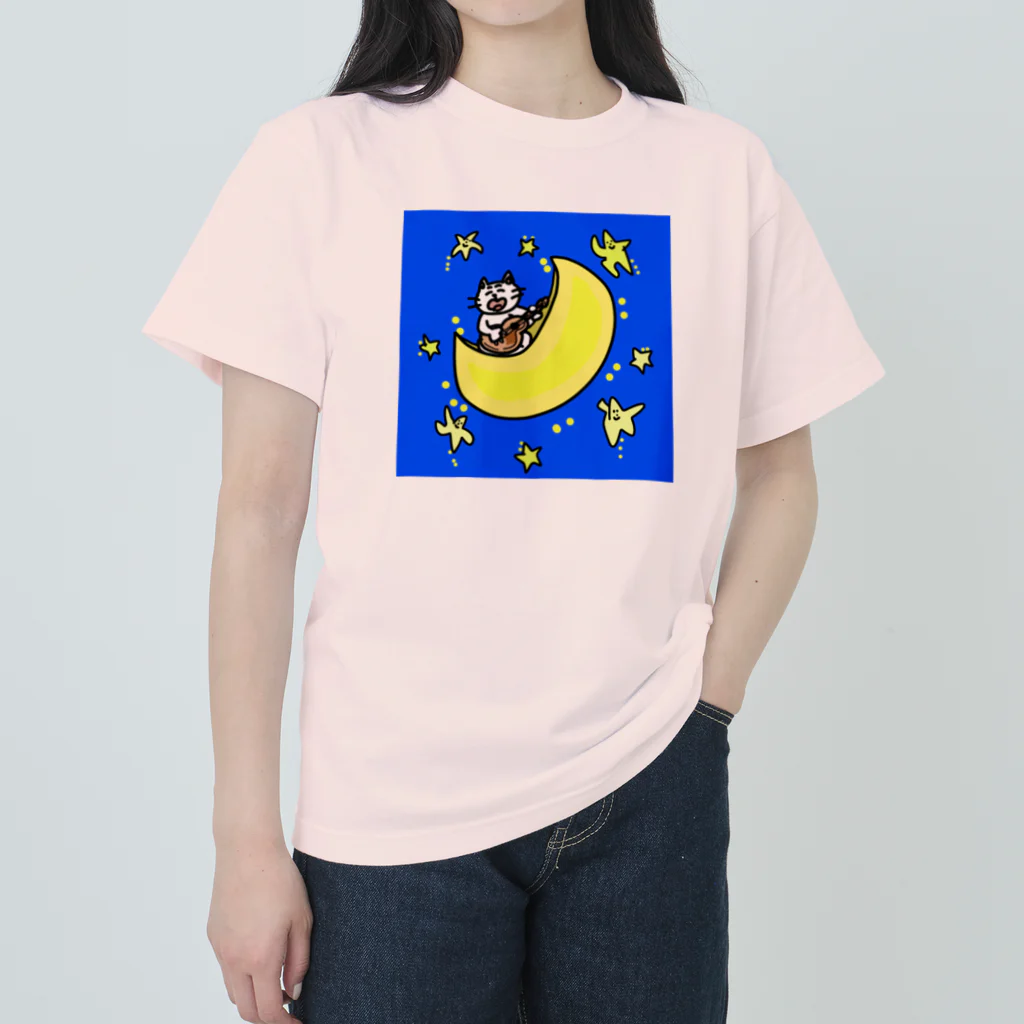 Number.14の月夜に歌うネコ ヘビーウェイトTシャツ