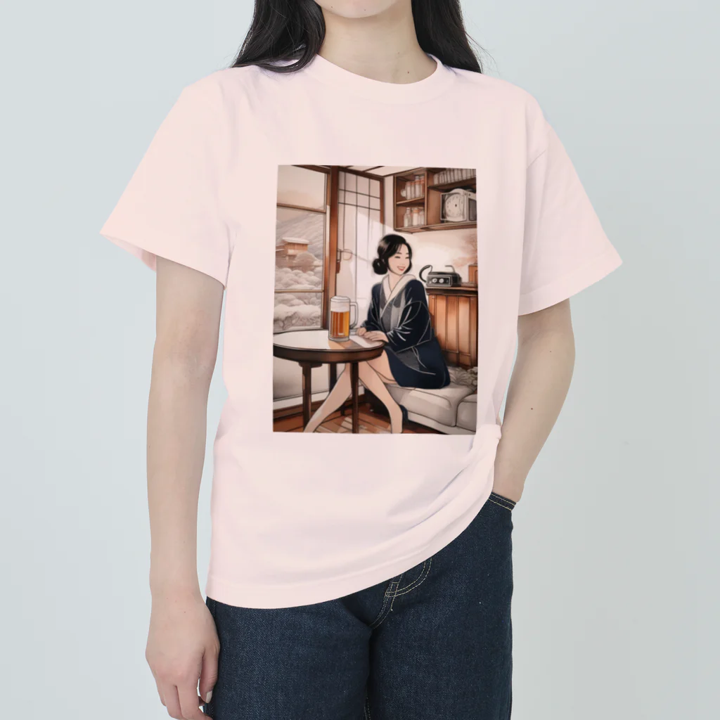 MistyStarkの日本人女性冬ビール ヘビーウェイトTシャツ