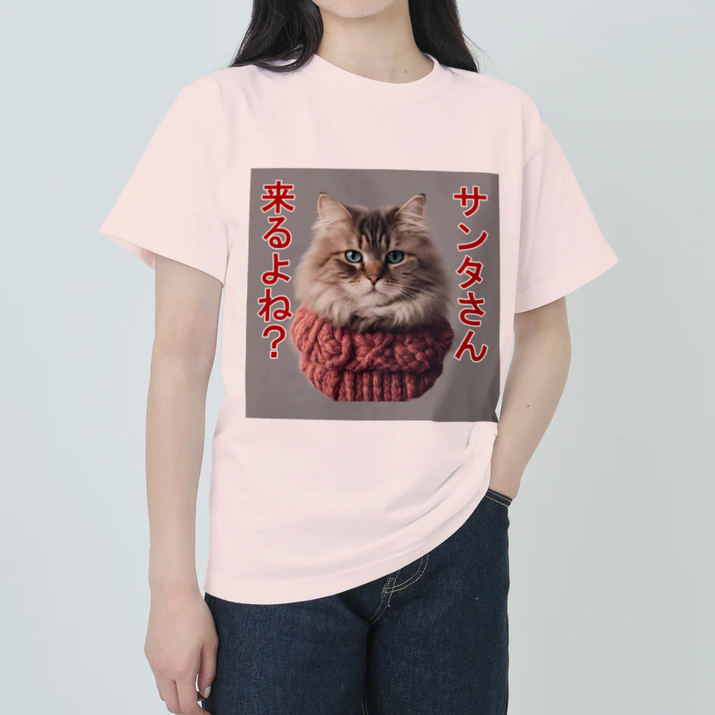 てくのちゃんのサンタを信じてる猫 ヘビーウェイトTシャツ