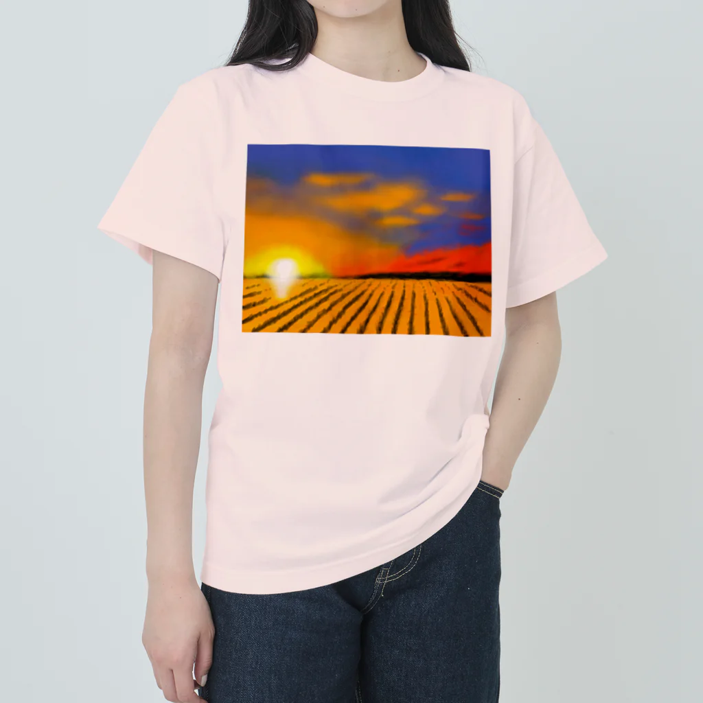 日々好日屋2号店の田んぼと夕焼け Heavyweight T-Shirt