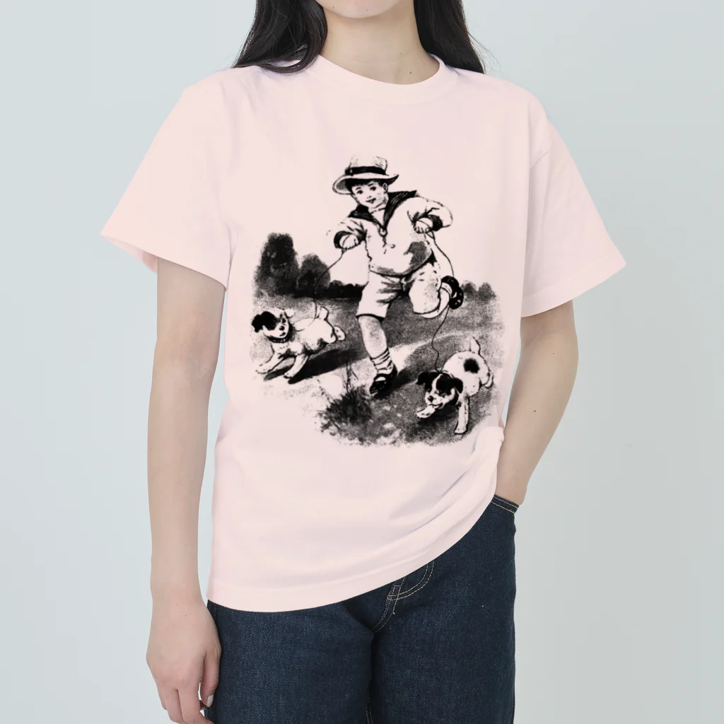 Saza-nami Antique designの子犬とさんぽ！ ヘビーウェイトTシャツ