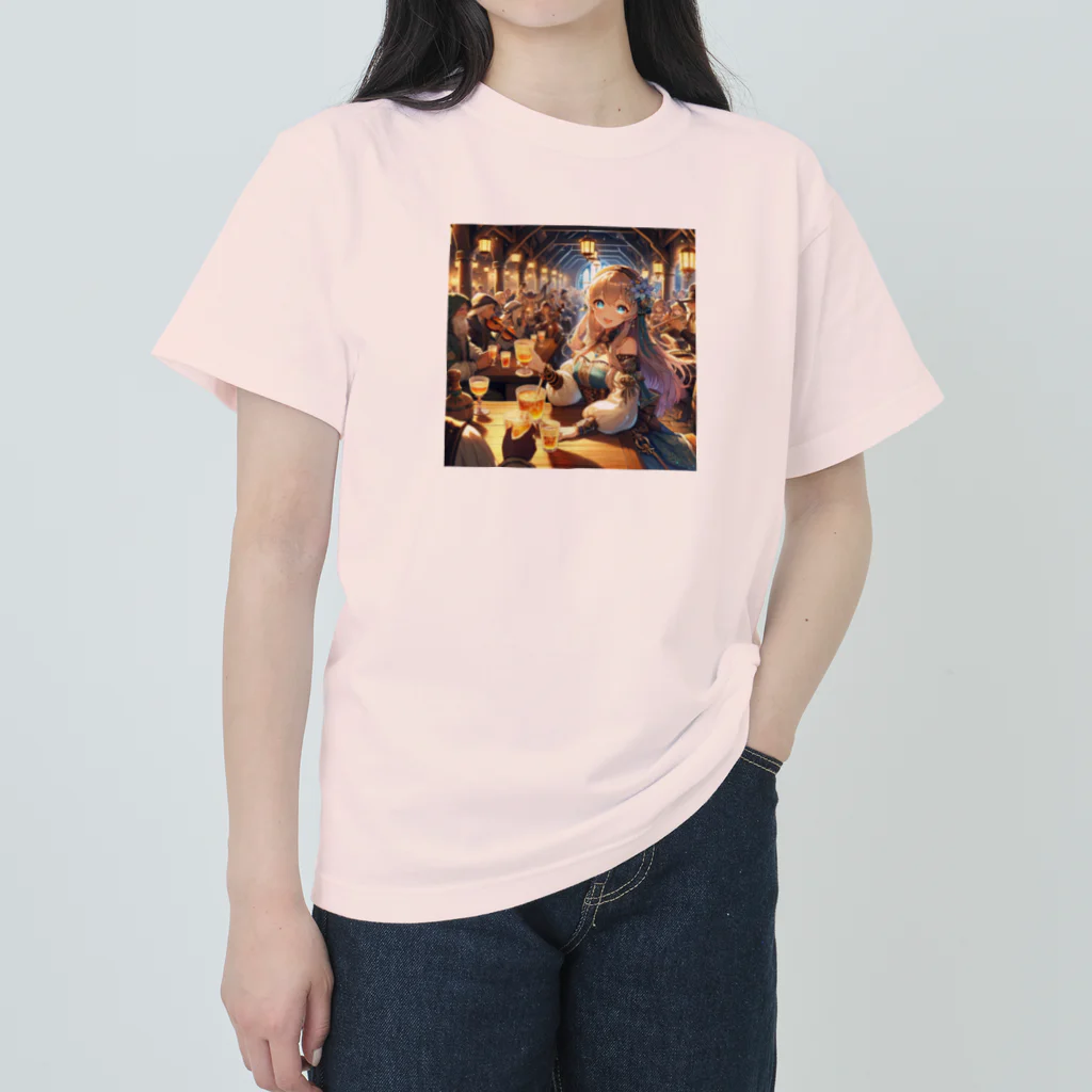 kaitaku1215の中世ファンタジー美少女の大冒険 酒場と楽器演奏 ヘビーウェイトTシャツ