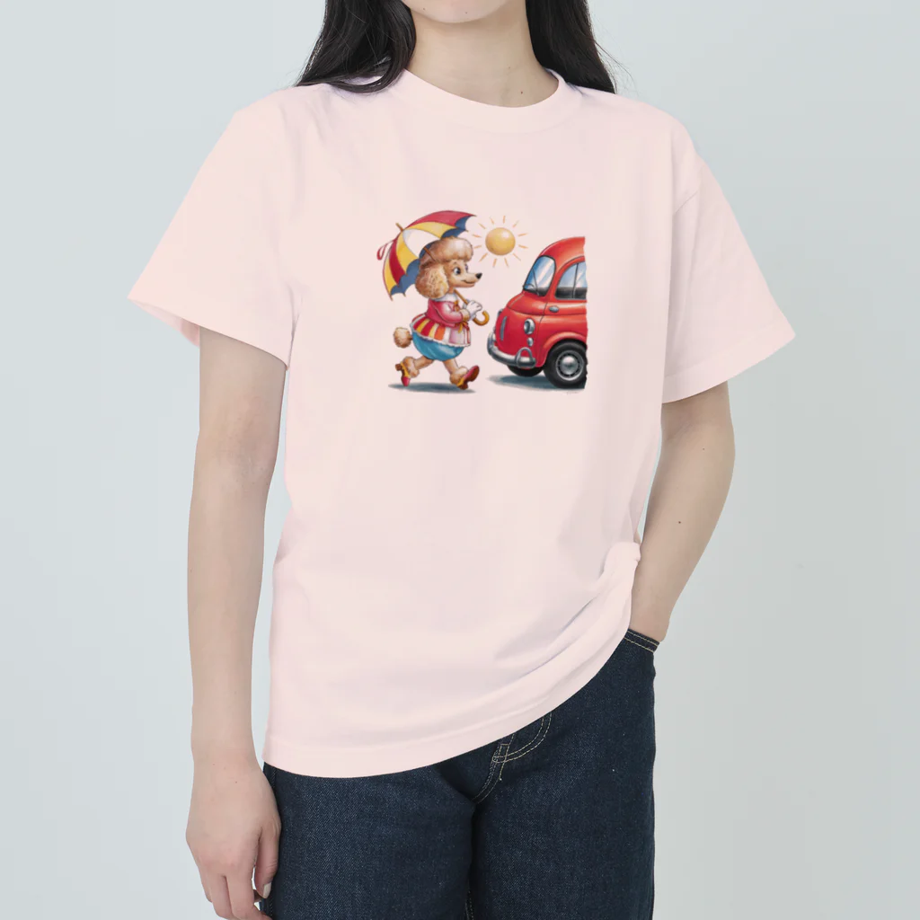 stonefishの魔法のパワー！プードルと赤い車 ヘビーウェイトTシャツ