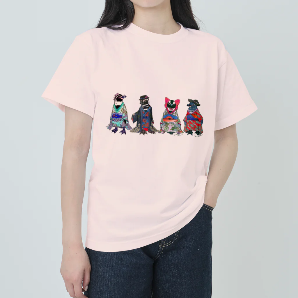 ヤママユ(ヤママユ・ペンギイナ)の桜梅桃李-Spheniscus Kimono Penguins- ヘビーウェイトTシャツ