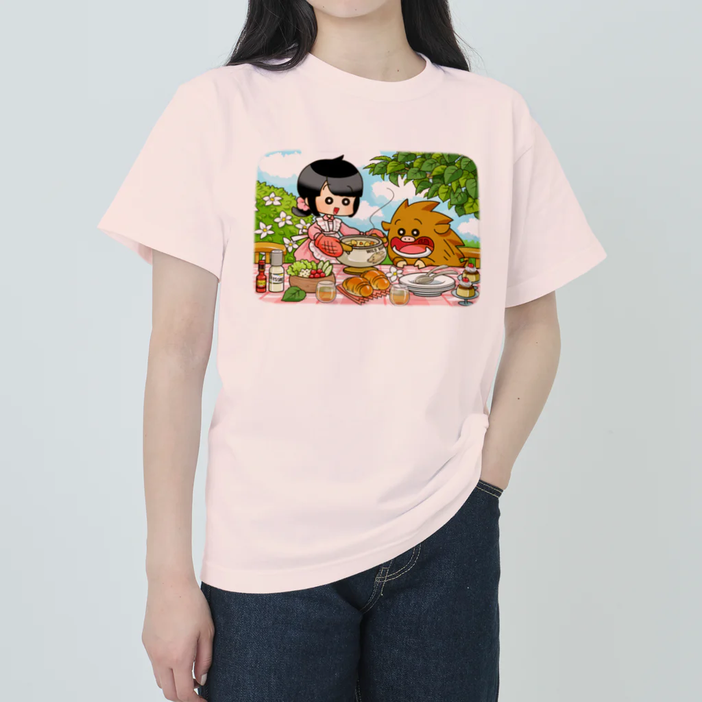 イノシシライフ INOsisiLIFEのふゆゆんとぼさいのの食卓 ヘビーウェイトTシャツ