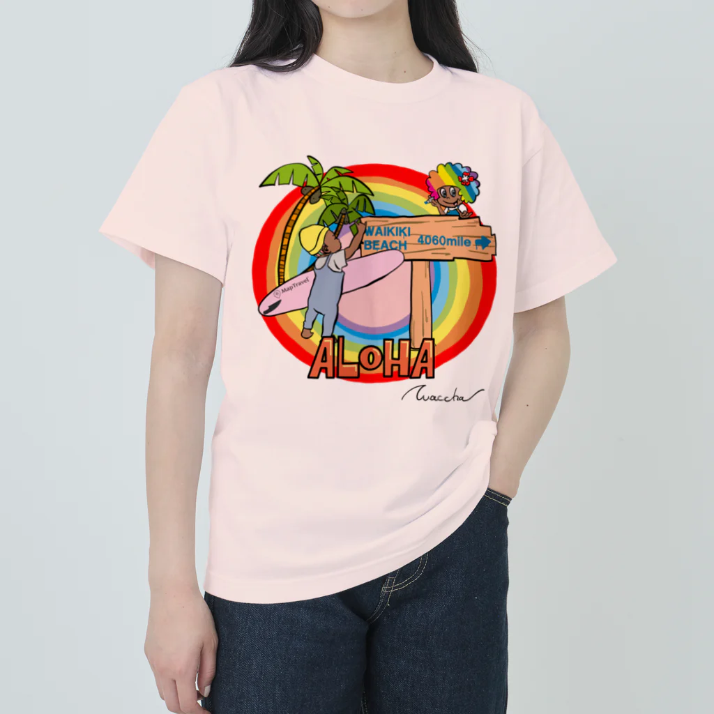 ハワイが大好きな女の子『HENOHENO MAPPY』のx waccha コラボデザイン2 ヘビーウェイトTシャツ