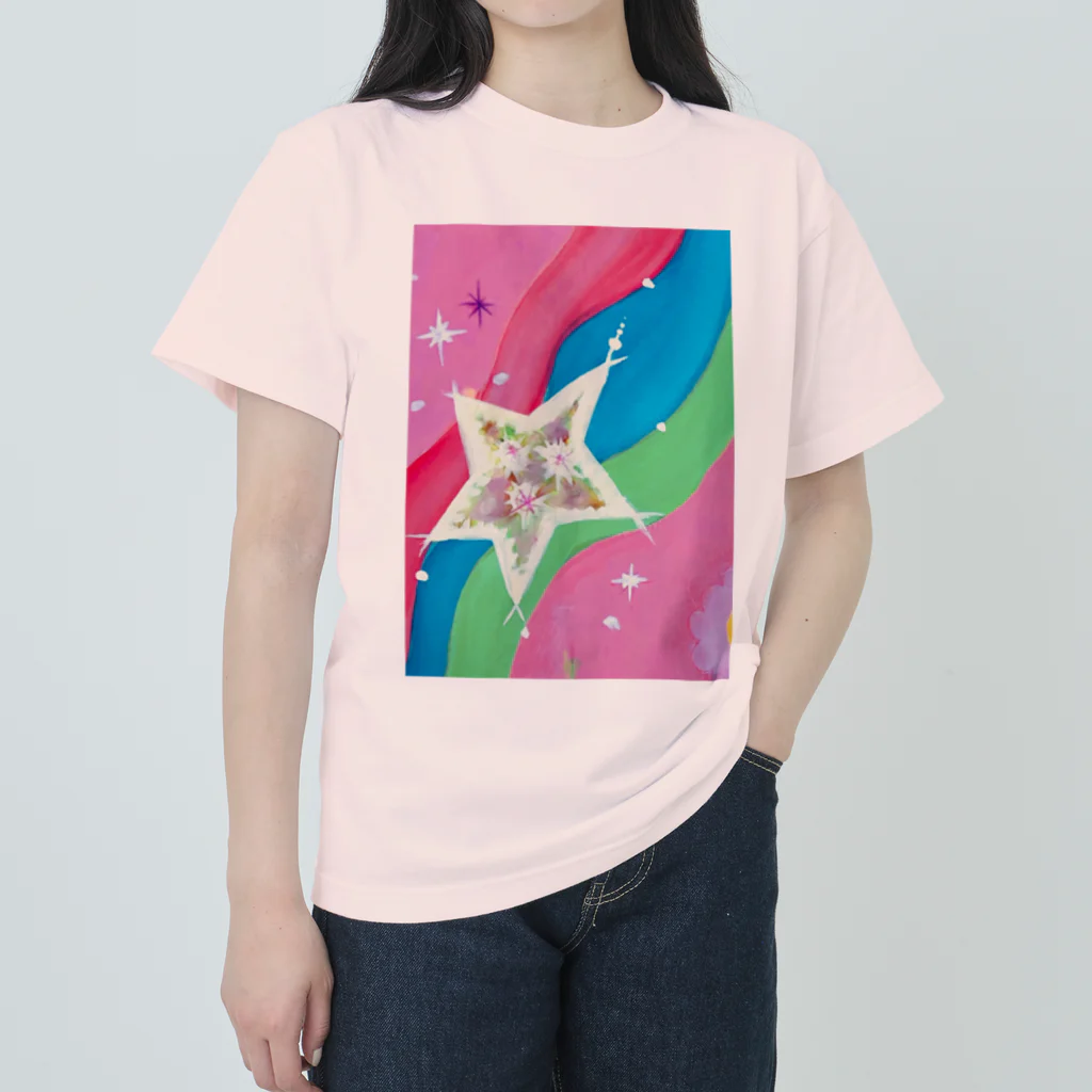 🐶シュナといろいろ🎨の流れ星　(ピンク) ヘビーウェイトTシャツ