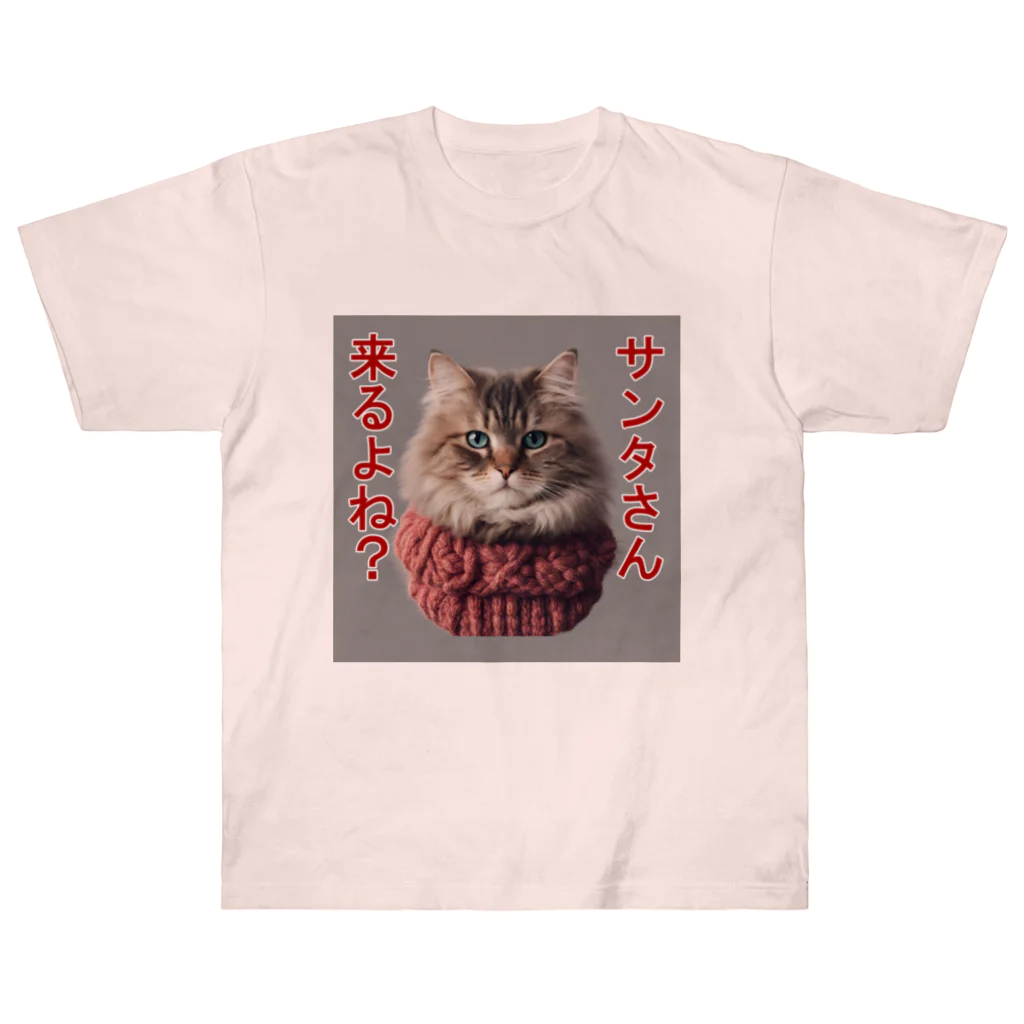 てくのちゃんのサンタを信じてる猫 ヘビーウェイトTシャツ