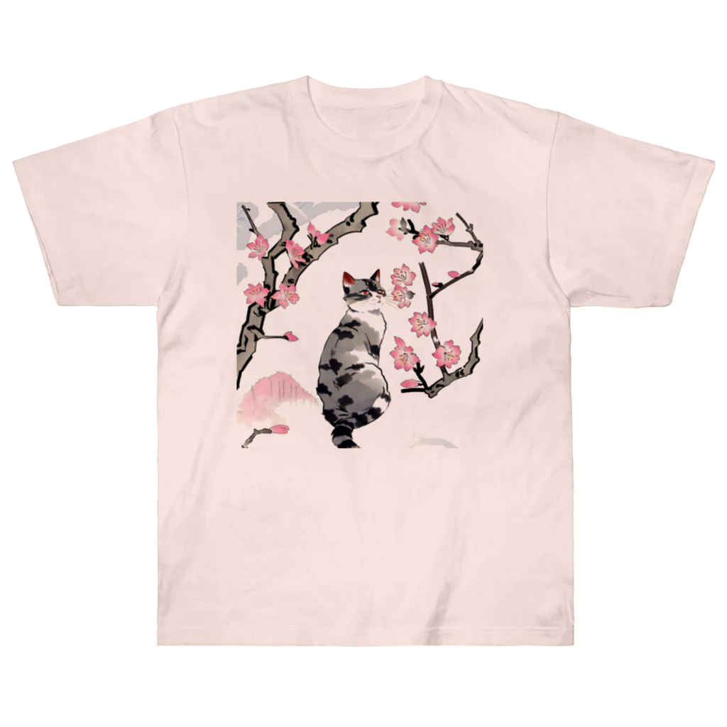 やさぐれちゃんの春の花と猫 Heavyweight T-Shirt