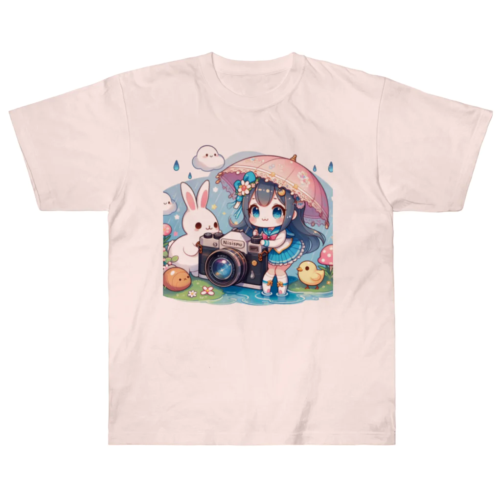 かるるんショップのカメラと傘とうさ耳少女とシリーズ　撮影 ヘビーウェイトTシャツ