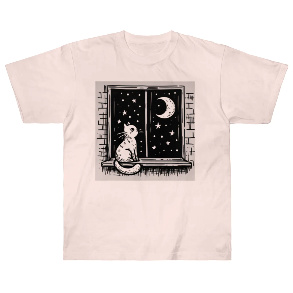 キキの夜空を眺める白猫 Heavyweight T-Shirt