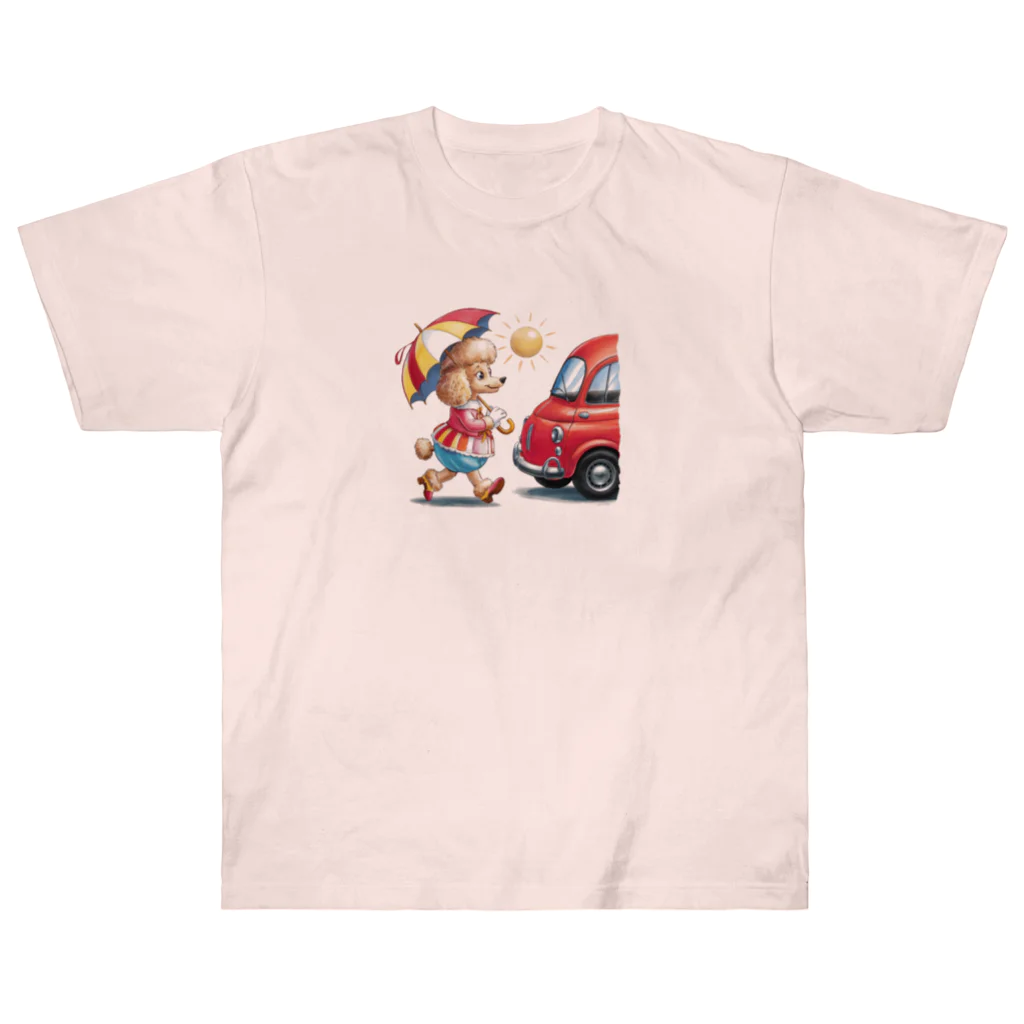 stonefishの魔法のパワー！プードルと赤い車 ヘビーウェイトTシャツ