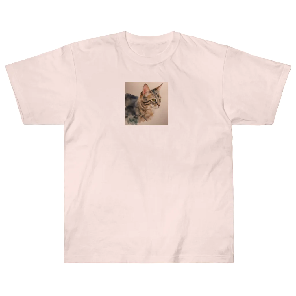 OkometoOmochiの横向き猫 ヘビーウェイトTシャツ