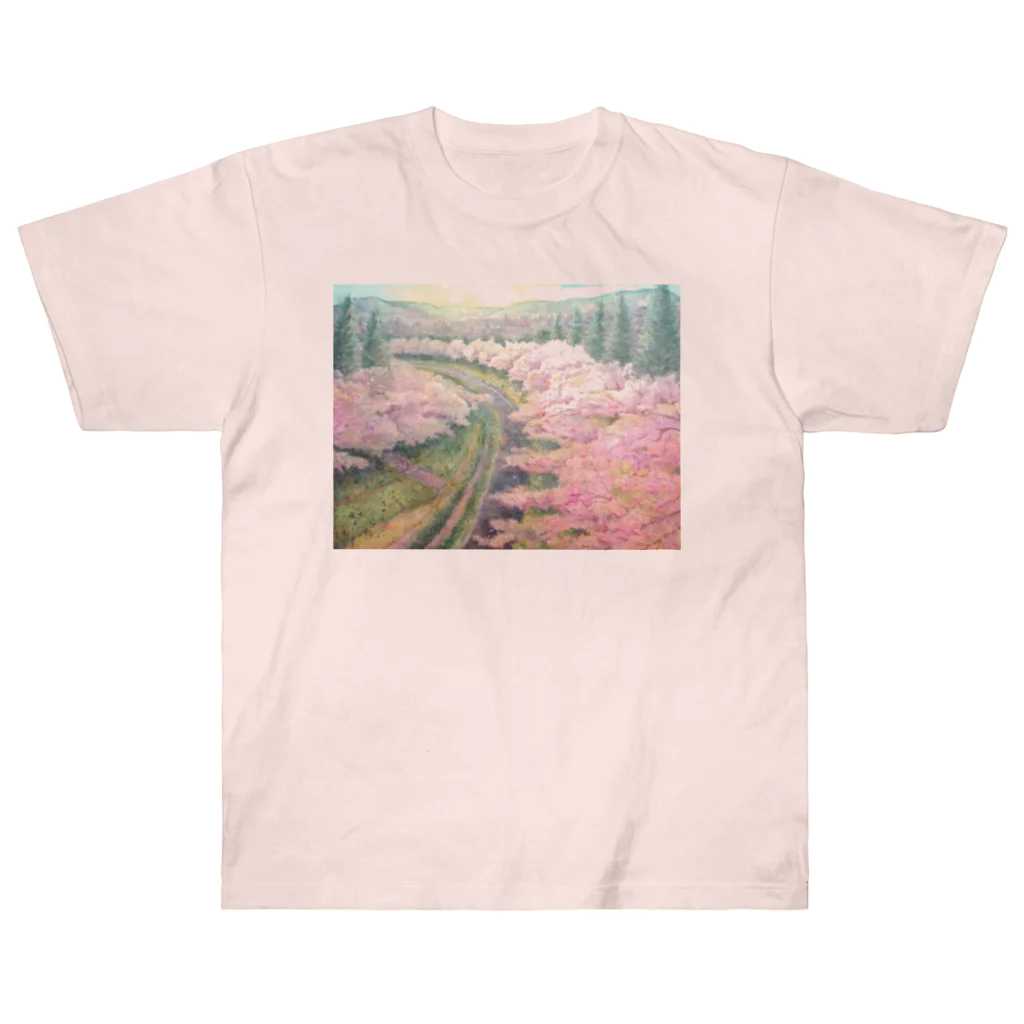 志瓜のSUZURIの桜の海 ヘビーウェイトTシャツ