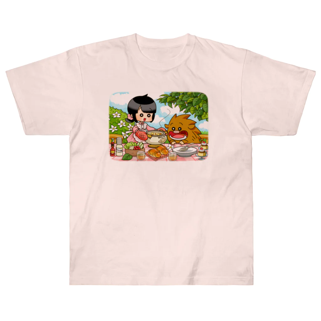 イノシシライフ INOsisiLIFEのふゆゆんとぼさいのの食卓 ヘビーウェイトTシャツ