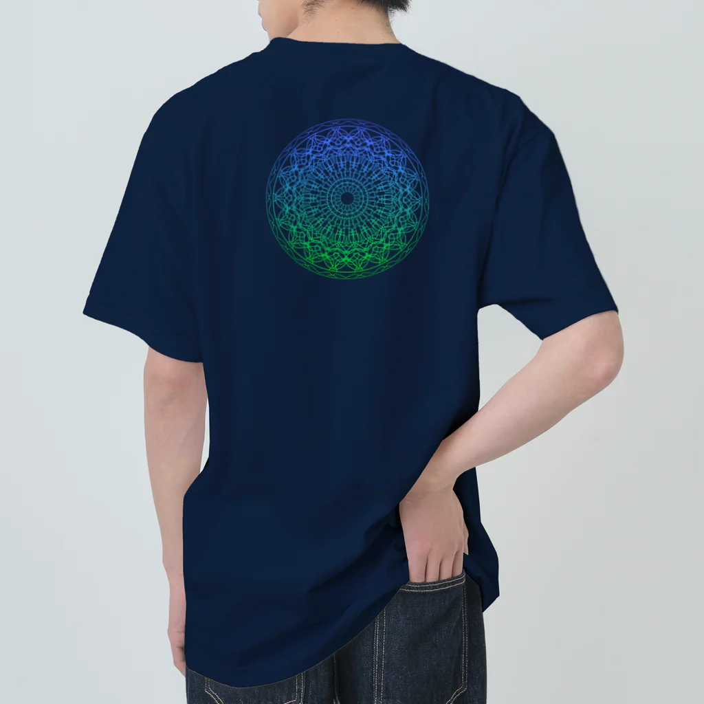 💖宇宙整体♪🌈♪こころからだチャンネル♪💖の宇宙曼荼羅Green Blue Heart cakra ヘビーウェイトTシャツ