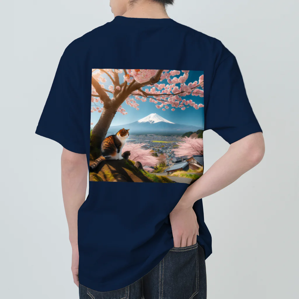 猫好き Japanの富士山と猫 Heavyweight T-Shirt