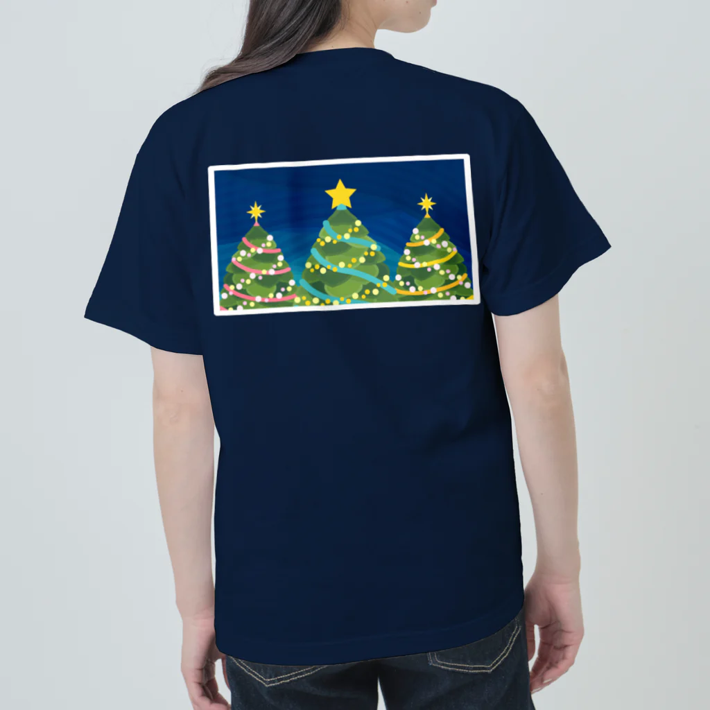 ハナドリカ SUZURI店の星々のクリスマスツリー ヘビーウェイトTシャツ
