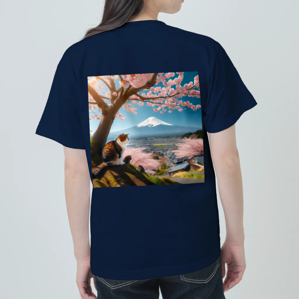 猫好き Japanの富士山と猫 Heavyweight T-Shirt