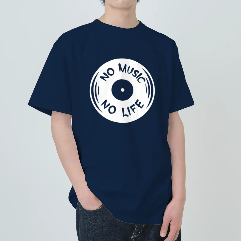 QUQU_WORKSのノーミュージックノーライフ レコード盤デザイン ホワイト ヘビーウェイトTシャツ