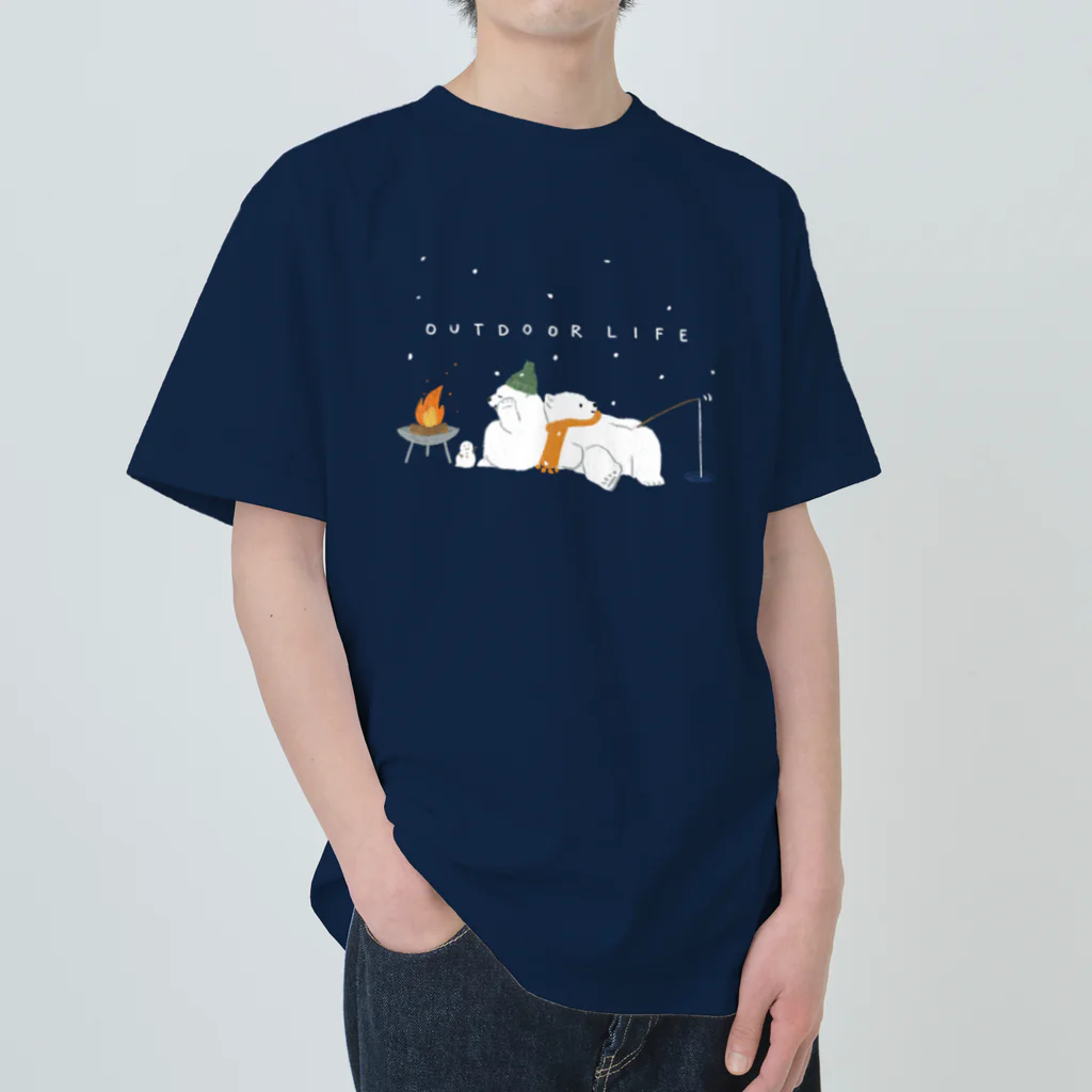 kiki25のアウトドアライフを満喫する白くま(冬) ヘビーウェイトTシャツ