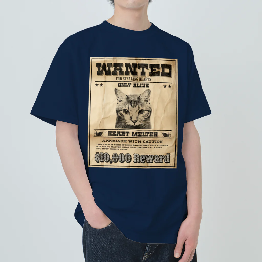 野良猫は星空の夢を見るのWANTED ハート泥棒（舌をだす猫） Heavyweight T-Shirt