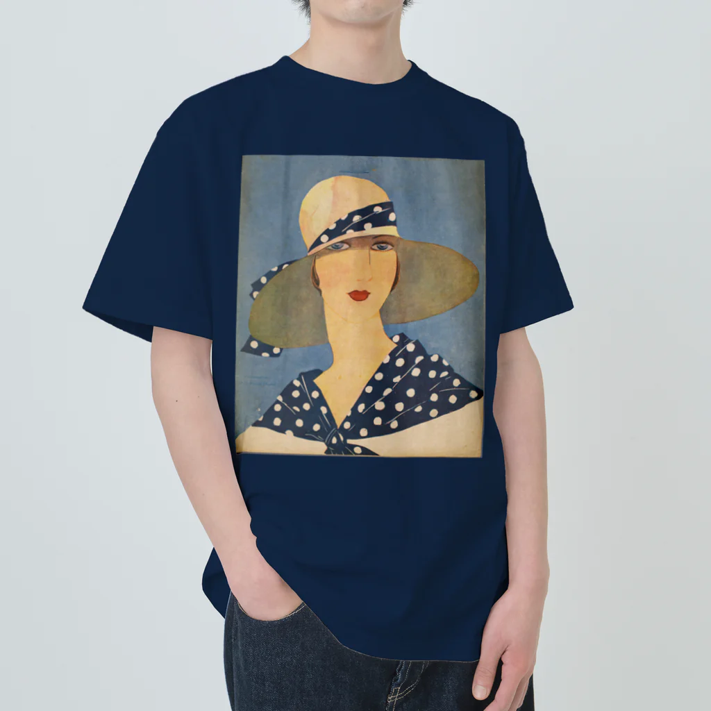 PALA's SHOP　cool、シュール、古風、和風、のlady wearing a sun hat ヘビーウェイトTシャツ