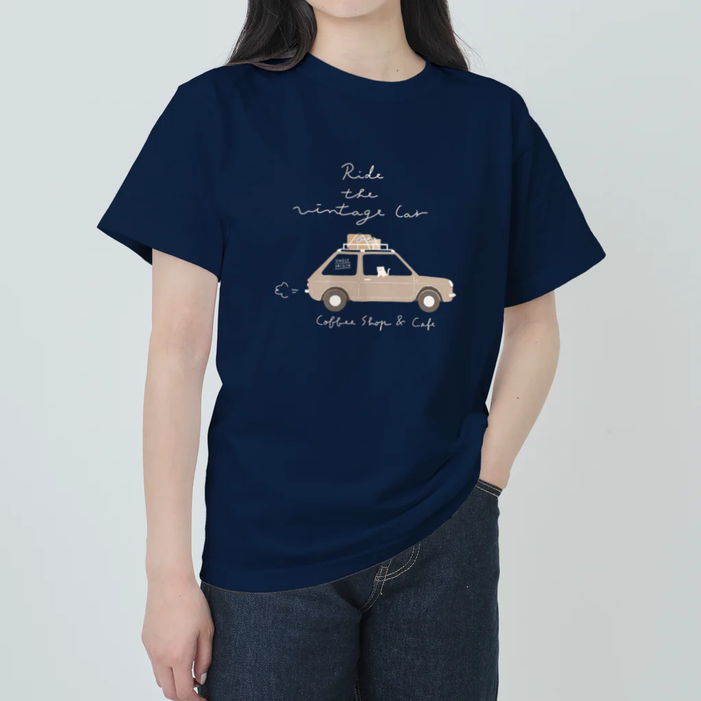 kiki25のヴィンテージカーと猫とコーヒー ヘビーウェイトTシャツ