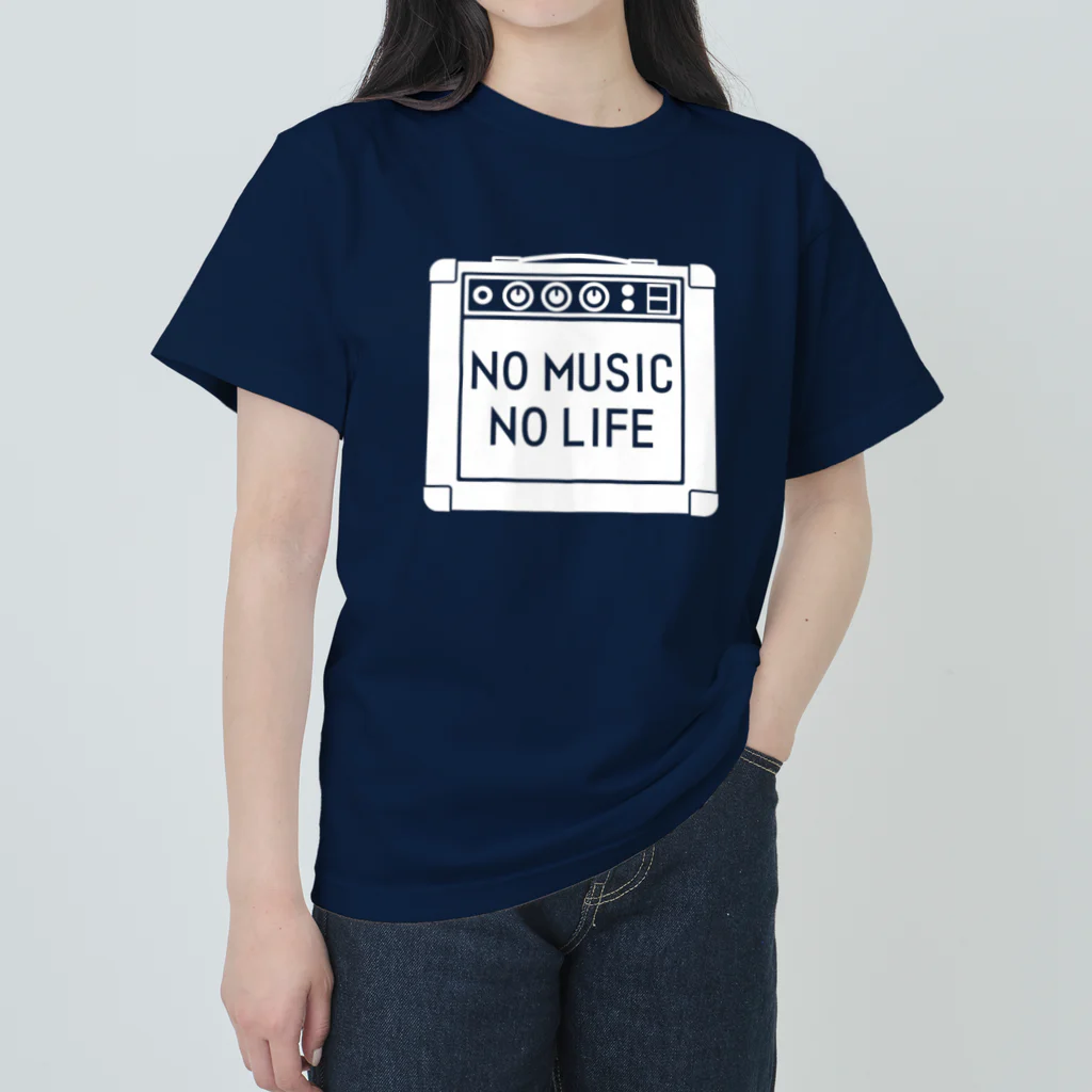 QUQU_WORKSのノーミュージックノーライフ アンプデザイン ホワイト Heavyweight T-Shirt