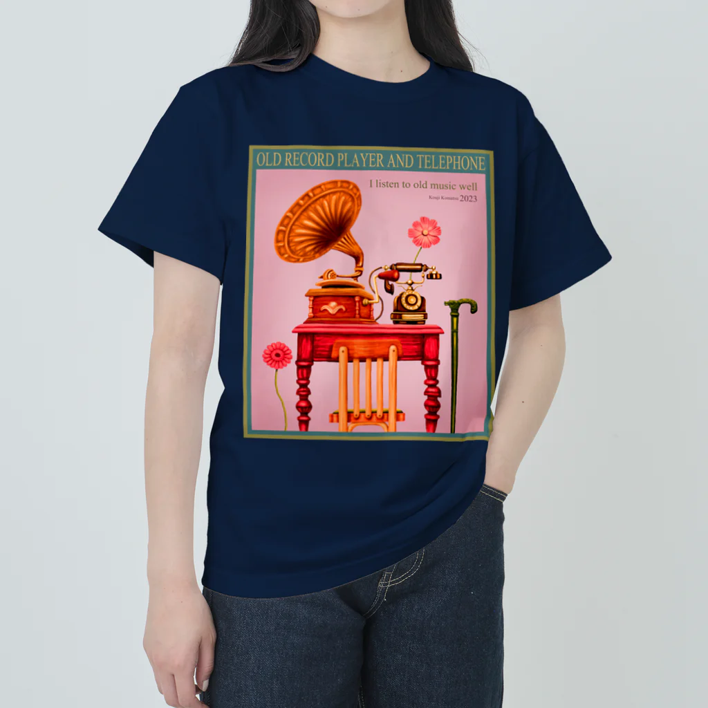 kouji-komatsuのオールドな蓄音機と電話機-c ヘビーウェイトTシャツ