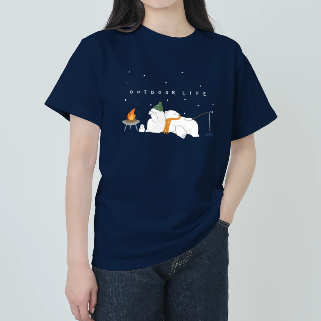 kiki25のアウトドアライフを満喫する白くま(冬) ヘビーウェイトTシャツ