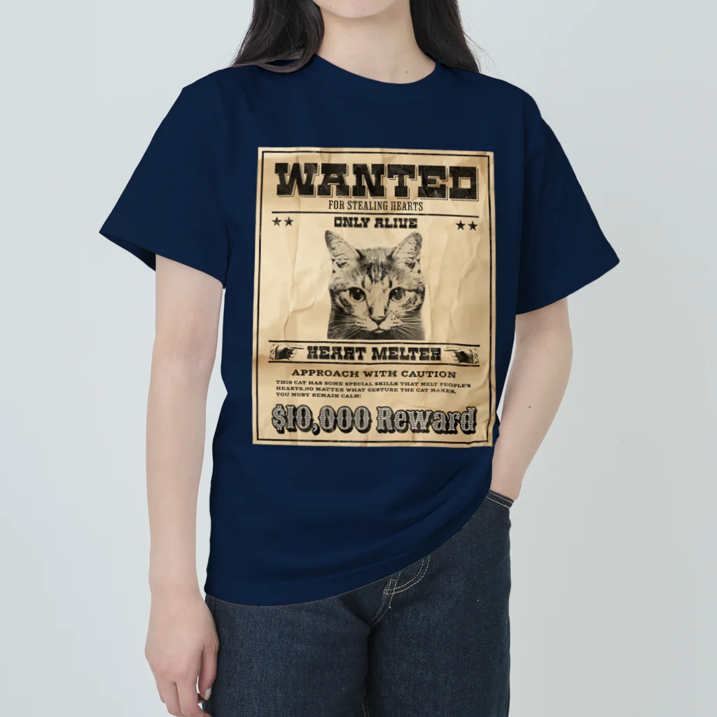 野良猫は星空の夢を見るのWANTED ハート泥棒（舌をだす猫） ヘビーウェイトTシャツ