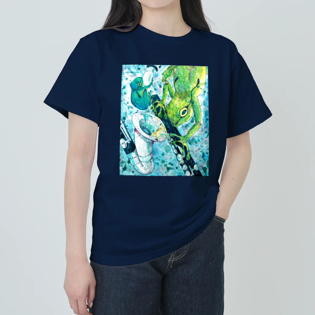 志瓜のSUZURIのカエルとアルトクラリネット Heavyweight T-Shirt