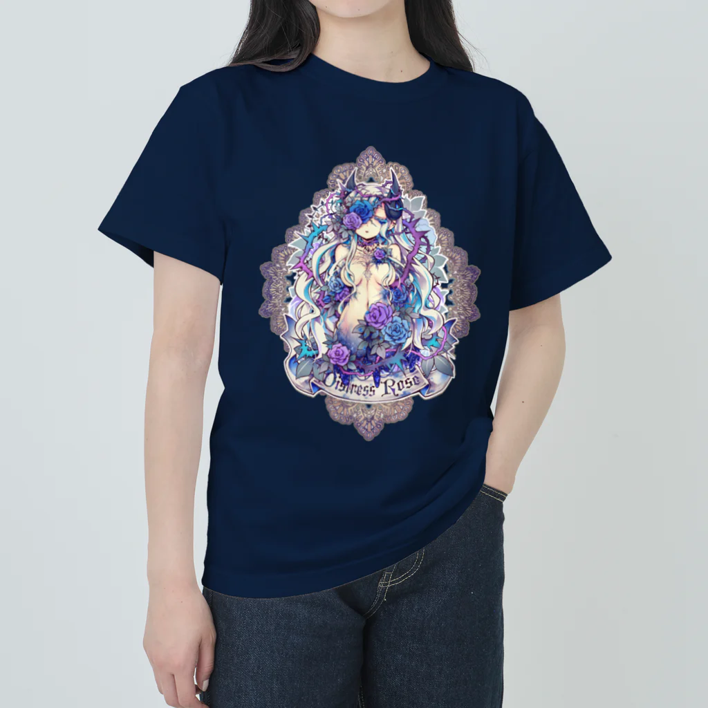 月蝕ざっか店＠SUZURIのDistress Rose C（シャツ・グラスなど用） Heavyweight T-Shirt