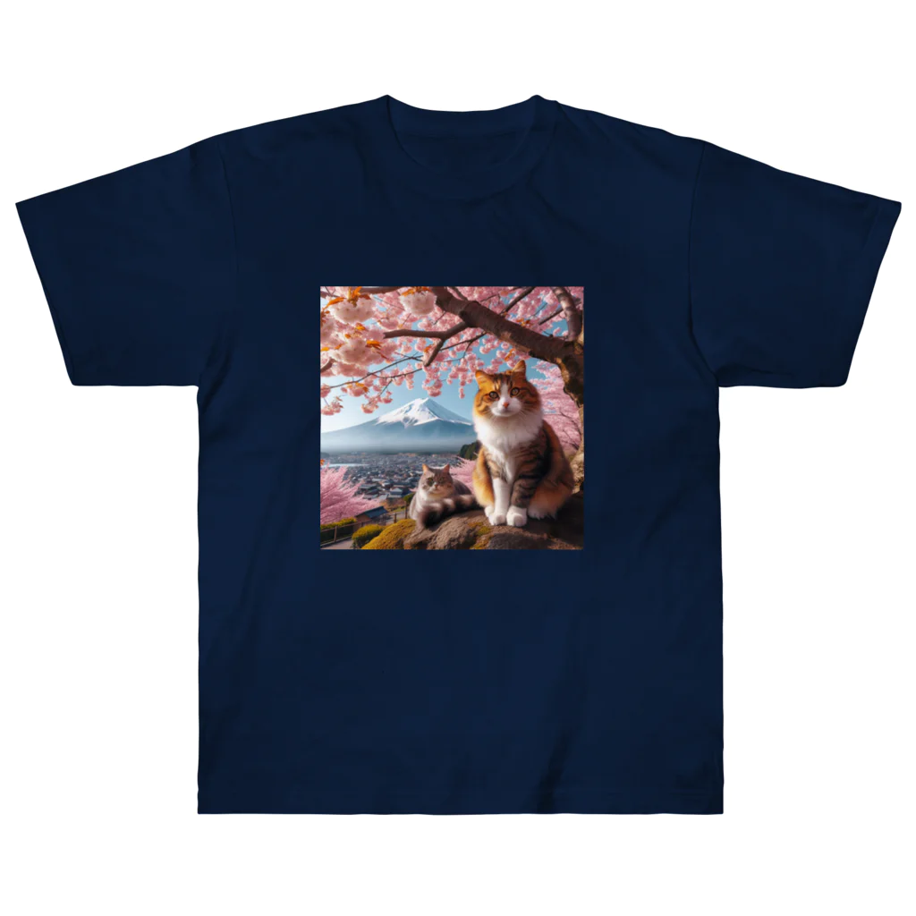 猫好き Japanの富士山と猫 Heavyweight T-Shirt