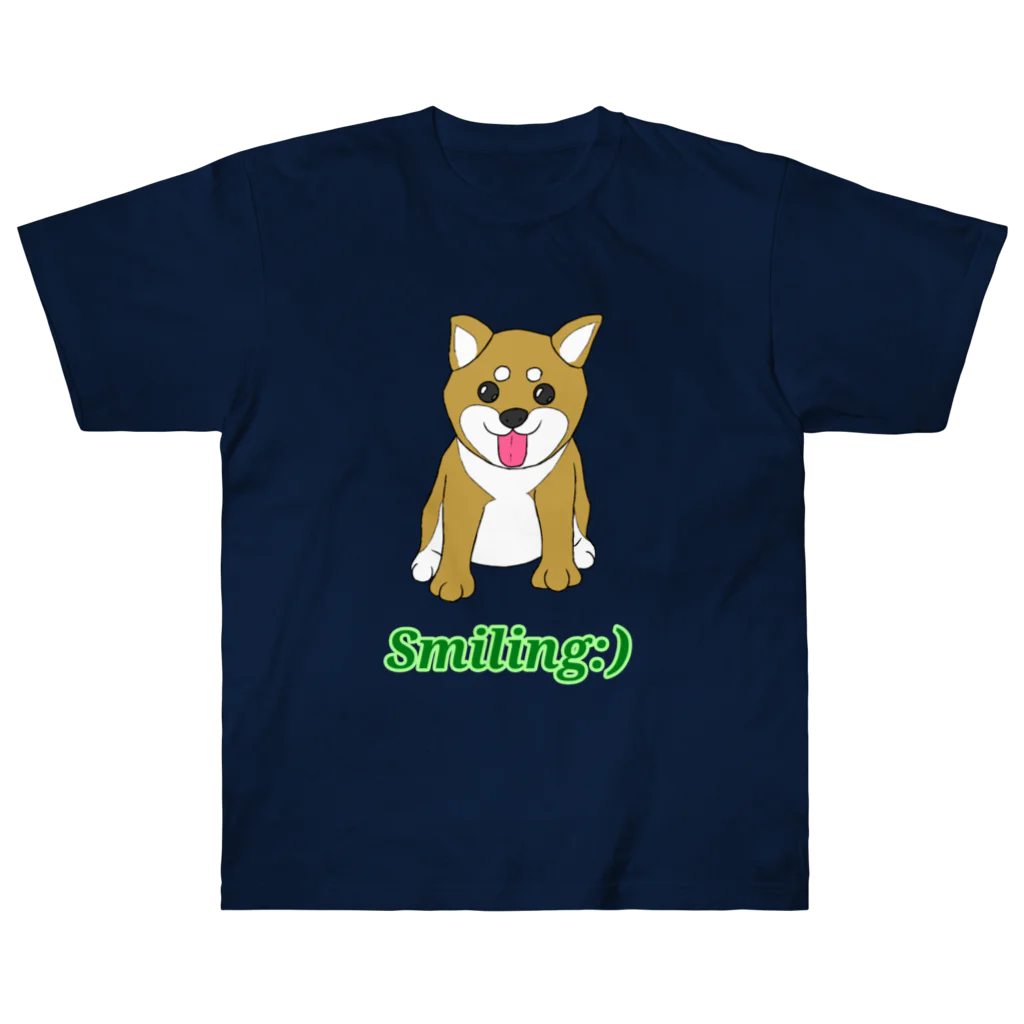 Lily bird（リリーバード）のにこにこ柴犬 英語ロゴ入り Heavyweight T-Shirt