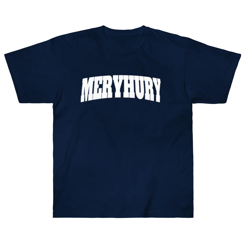 MERRY HURRYのカレッジ風ロゴ白 ヘビーウェイトTシャツ