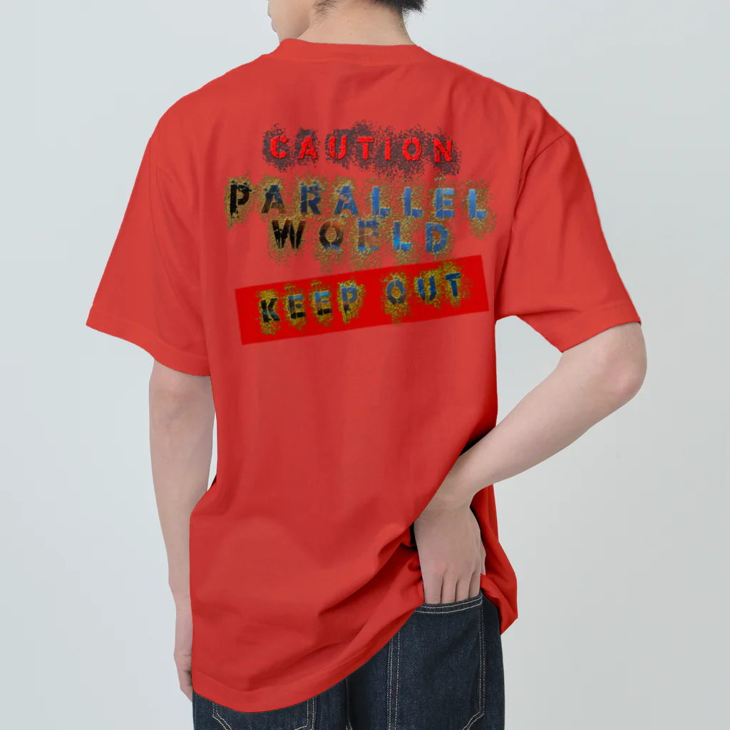 PALA's SHOP　cool、シュール、古風、和風、のcaution「parallelworld」ー立入禁止(バックプリント) ヘビーウェイトTシャツ