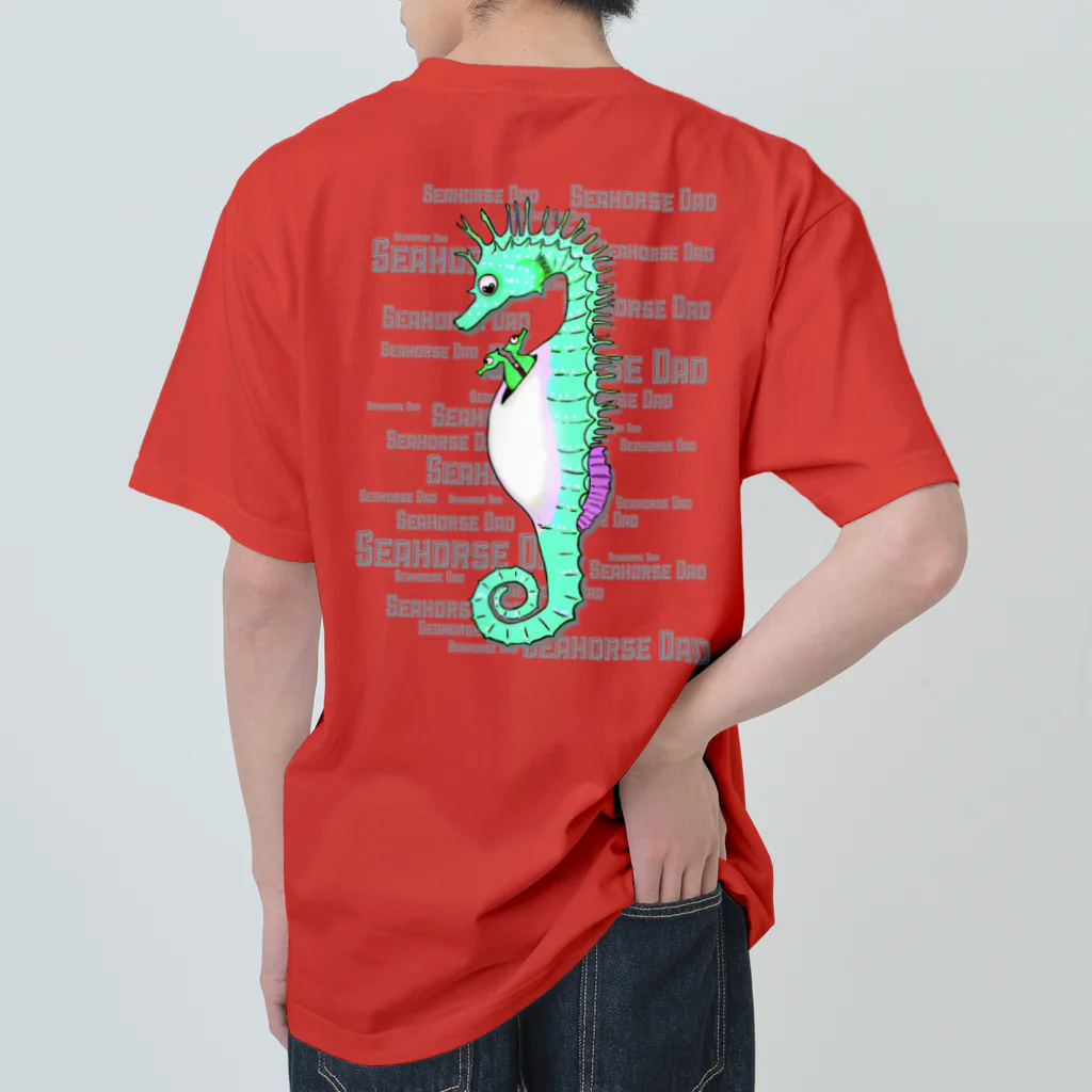 LalaHangeulのSeahorse Dad　グリーン　バックプリント ヘビーウェイトTシャツ