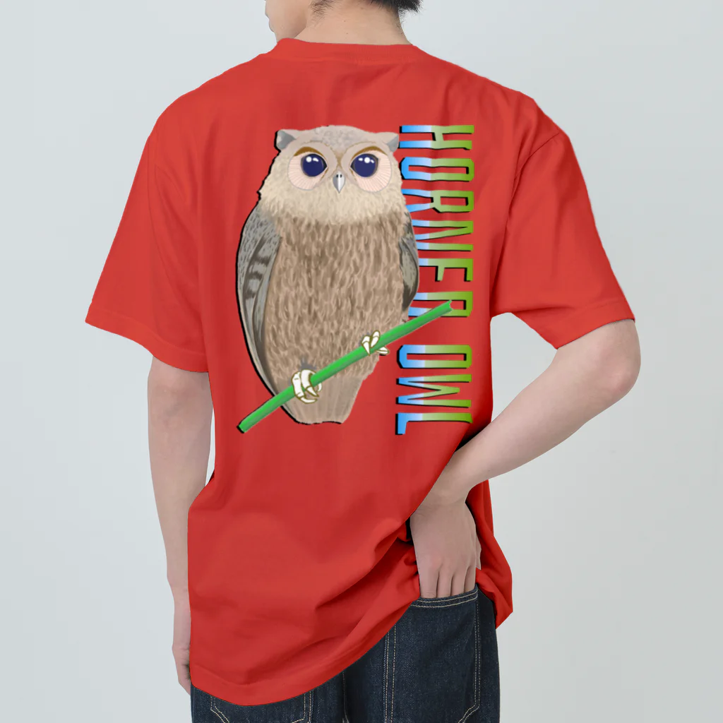 LalaHangeulのHORNED OWL (ミミズク)　バックプリント ヘビーウェイトTシャツ