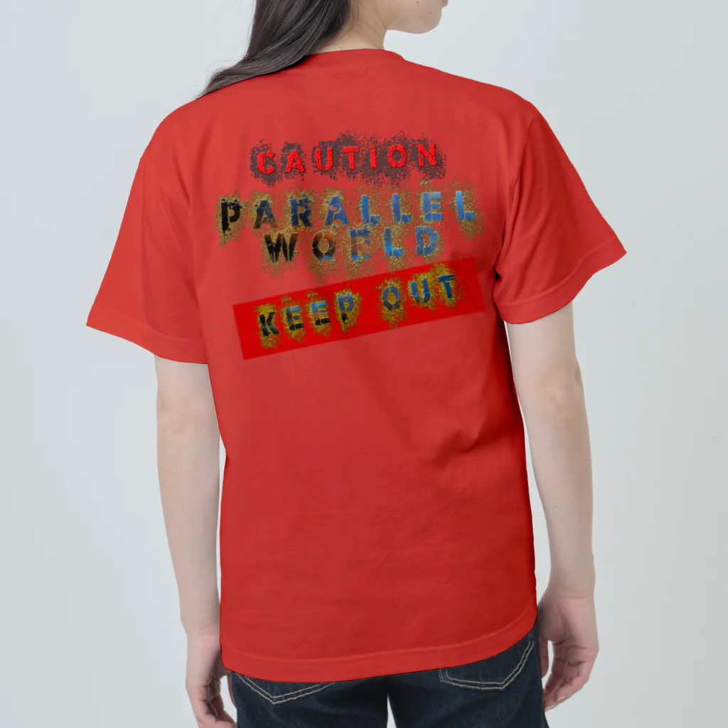 PALA's SHOP　cool、シュール、古風、和風、のcaution「parallelworld」ー立入禁止(バックプリント) Heavyweight T-Shirt