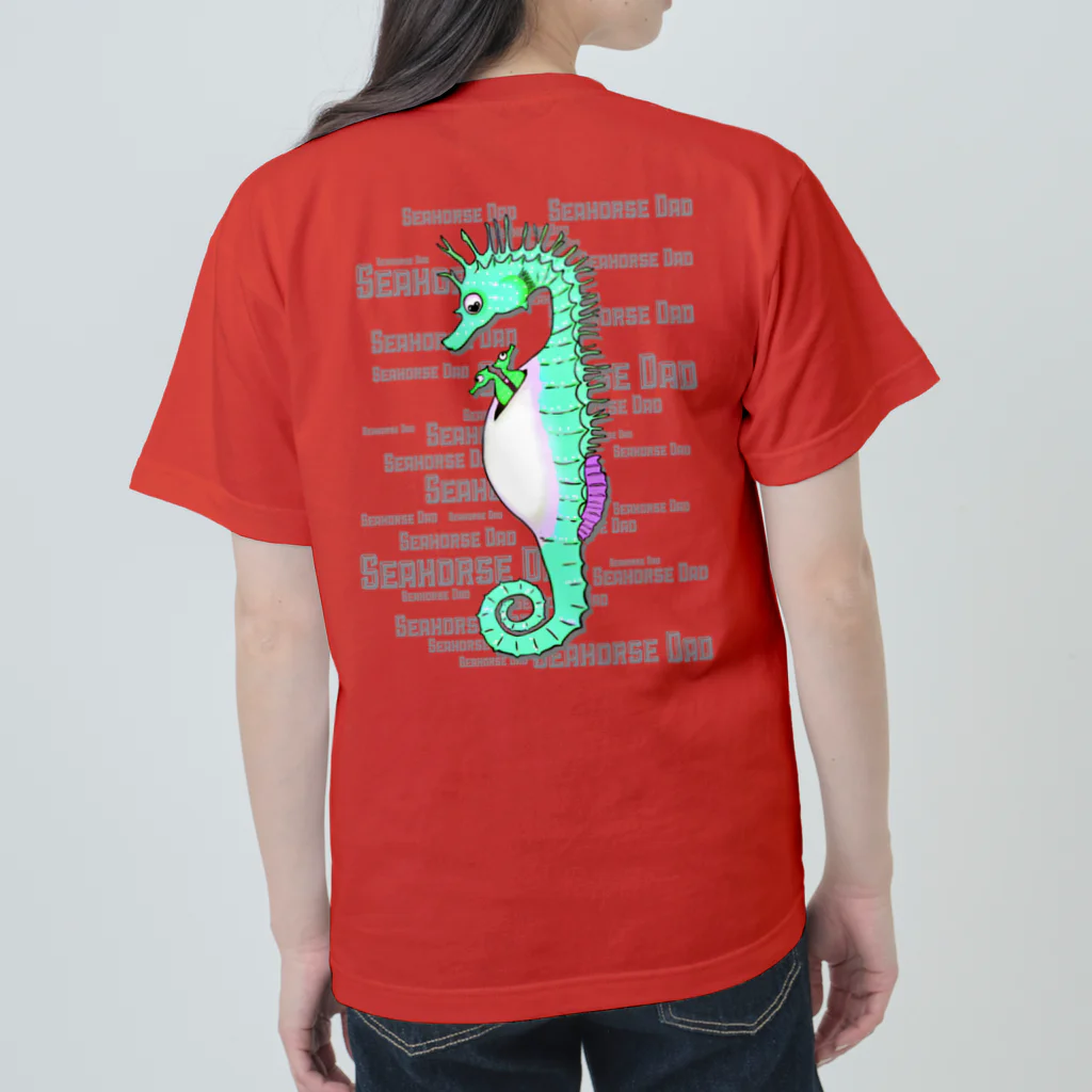 LalaHangeulのSeahorse Dad　グリーン　バックプリント Heavyweight T-Shirt