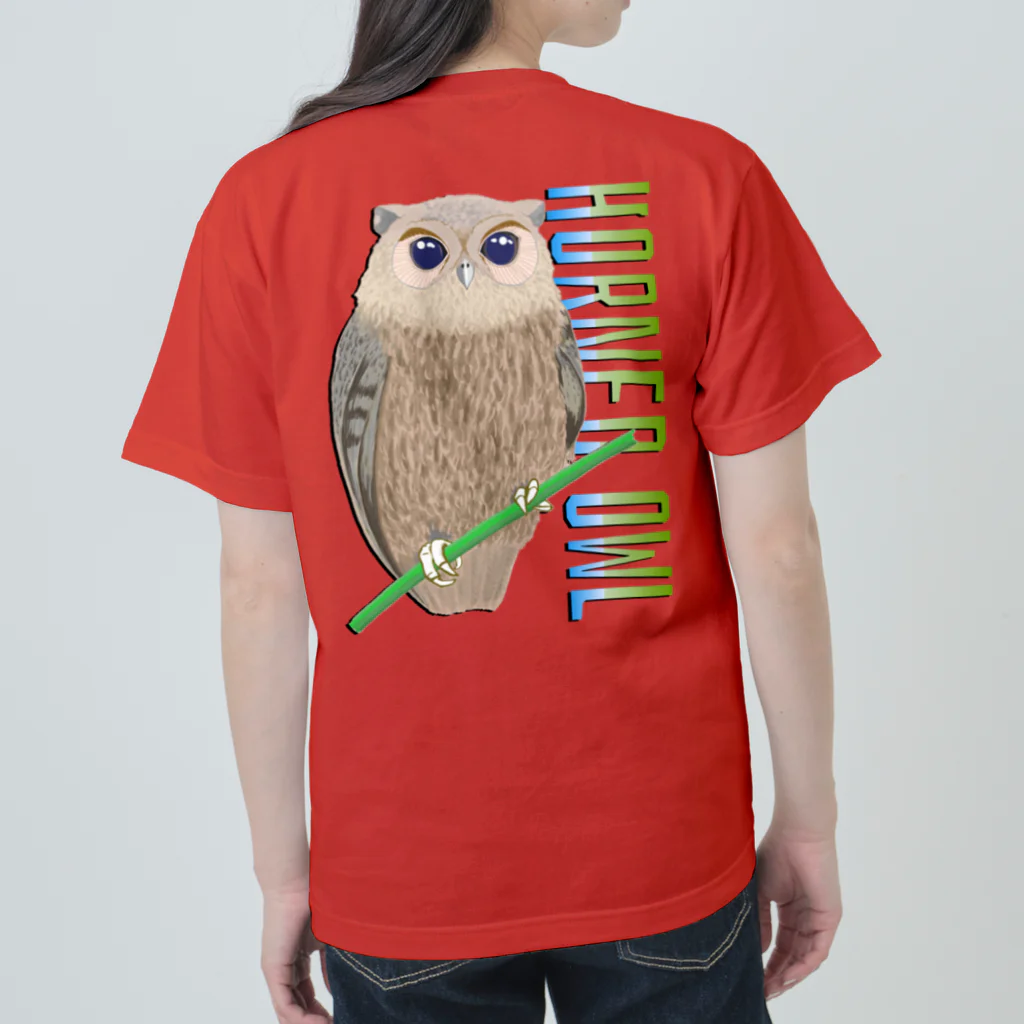 LalaHangeulのHORNED OWL (ミミズク)　バックプリント ヘビーウェイトTシャツ