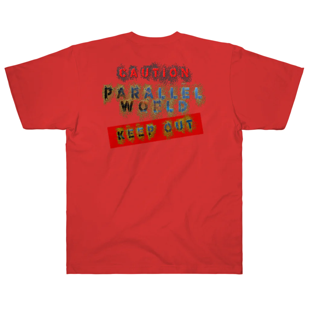 PALA's SHOP　cool、シュール、古風、和風、のcaution「parallelworld」ー立入禁止(バックプリント) ヘビーウェイトTシャツ