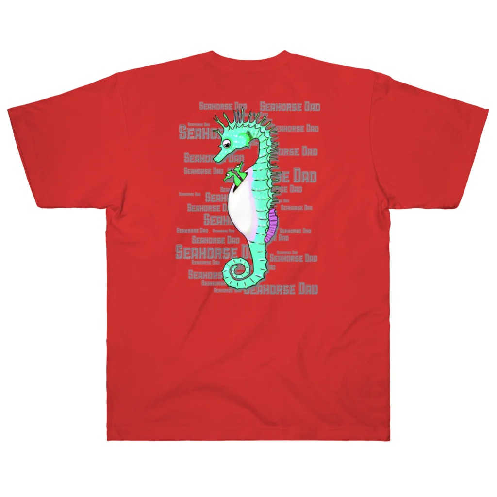 LalaHangeulのSeahorse Dad　グリーン　バックプリント Heavyweight T-Shirt