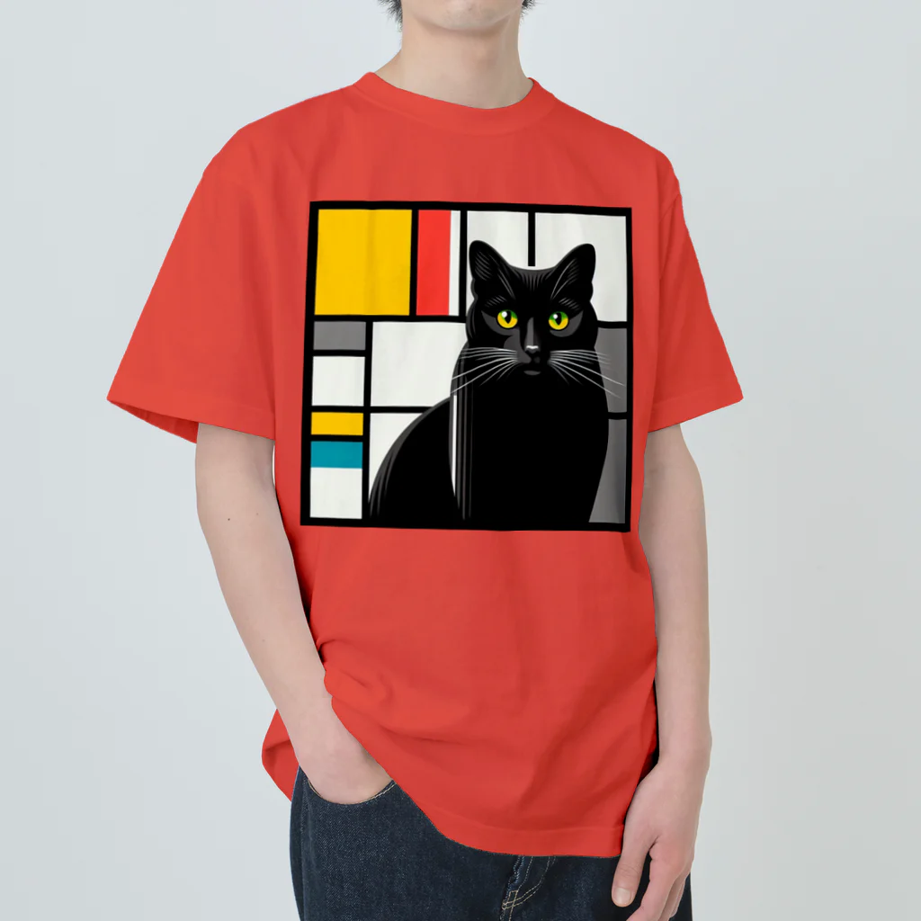 大人かわいい動物の世界の黒猫くん ヘビーウェイトTシャツ