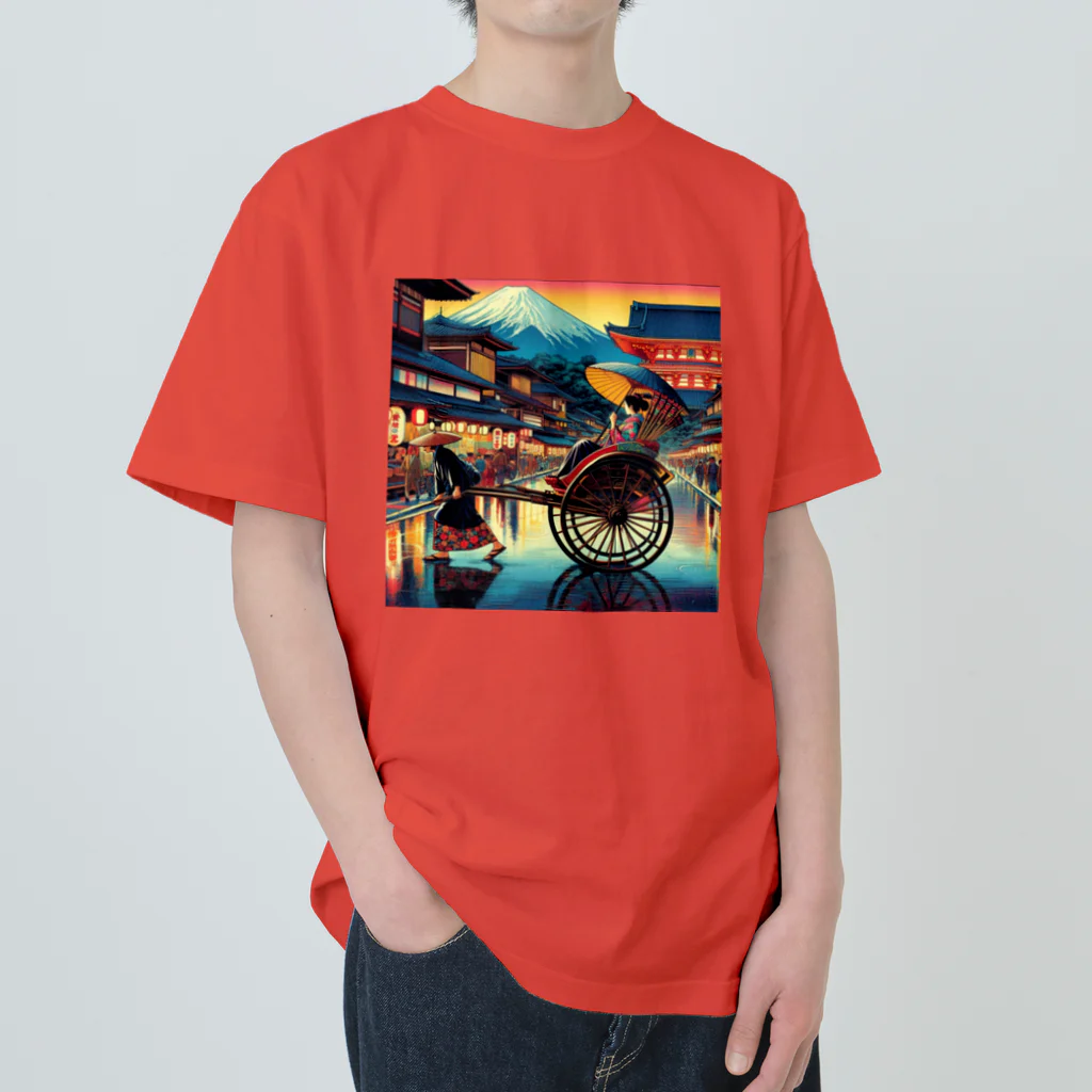 日本の風景 COOL JAPANの日本の風景:人力車で散策、Japanese scenery: Stroll around by jinrikisha ヘビーウェイトTシャツ