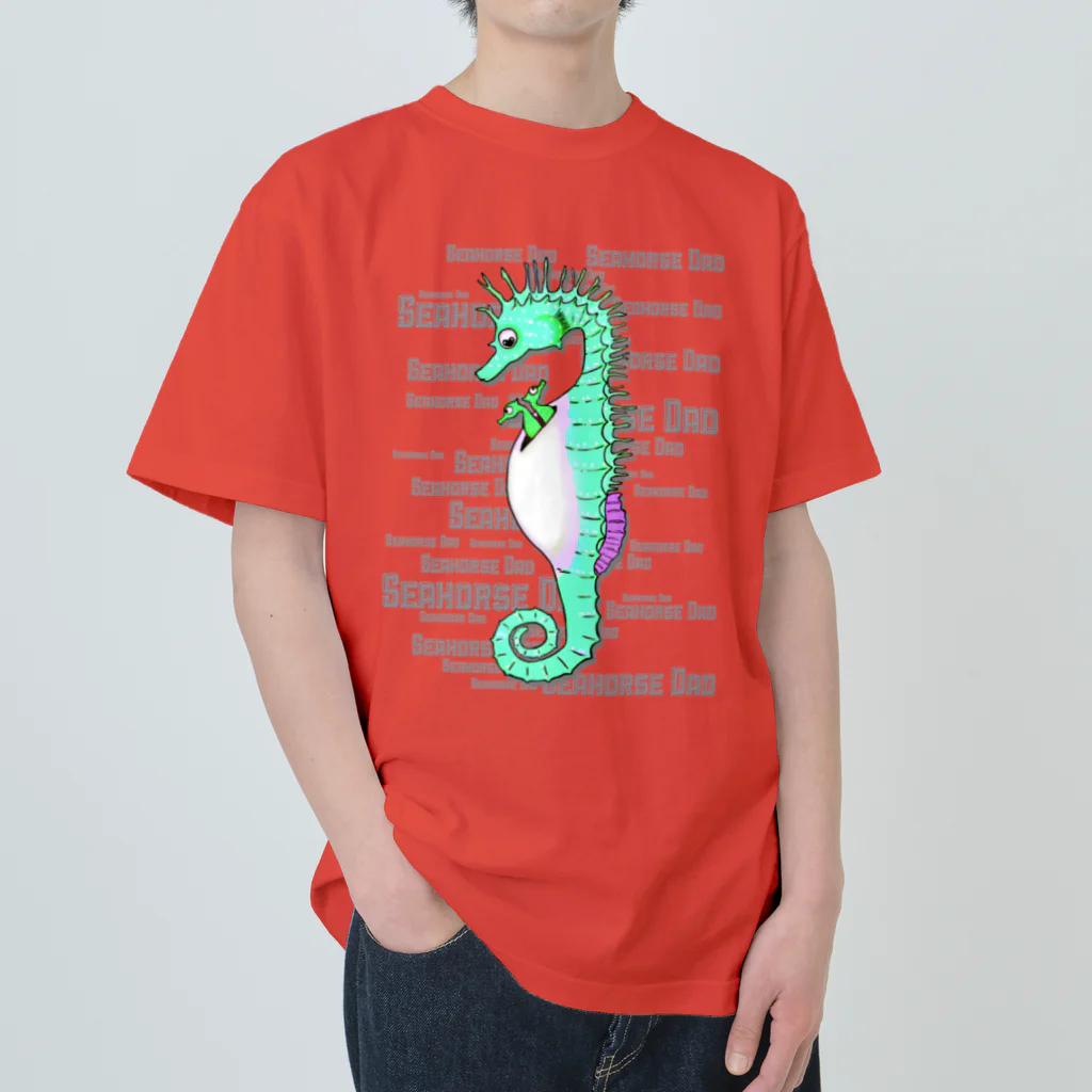 LalaHangeulのSeahorse Dad グリーン ヘビーウェイトTシャツ